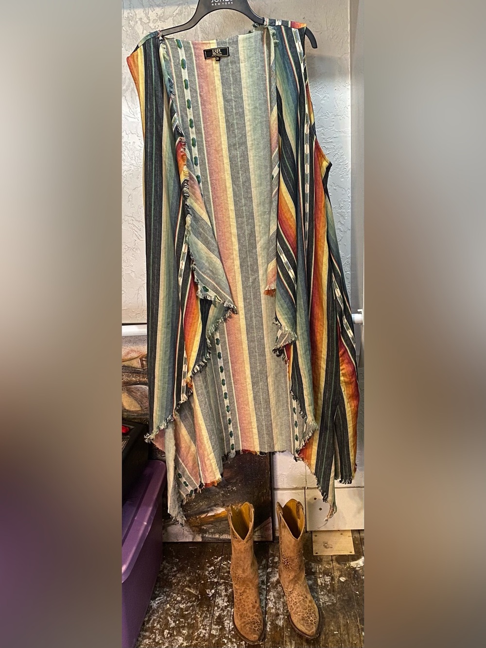 Striped Multicolor Cotton Long Western Style Type Vest.
